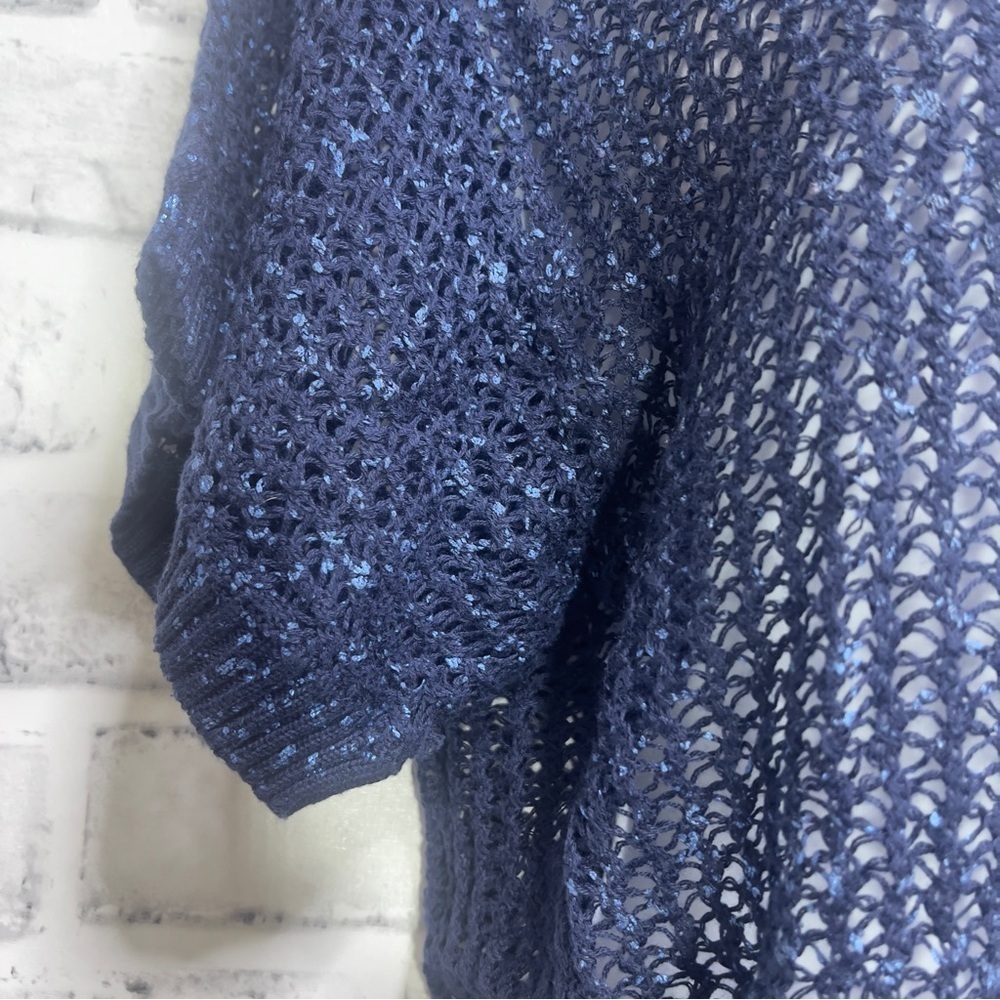 Copper Key Two Tone Blue Loose Knit Short Sleeve Sweater XL (Cami Not Included) - Picture 6 of 9